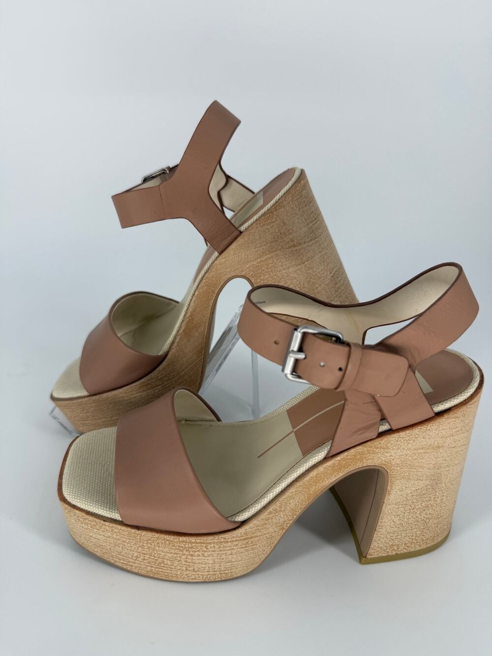 Dolce Vita Womens 6 Blush Leather Cutout Wedge Sandals Square Toe
